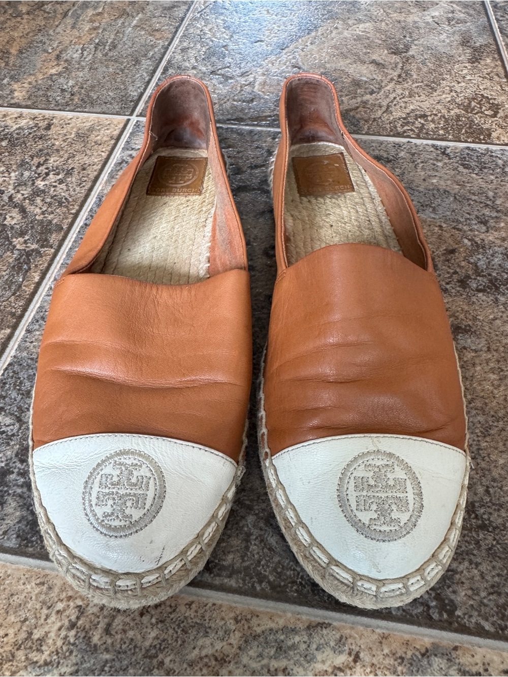 Tory Burch Colorblock Nappa Leather Espadrille Shoes- Tan, Women’s Size 9.5M